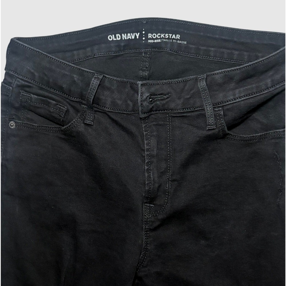 Old Navy Streetwear Mid Rise Skinny Jeans Black Distressed Ripped Womens Size 8